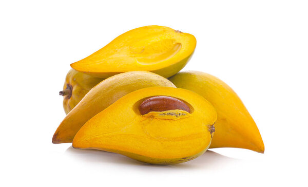 Egg fruit, Canistel, Yellow Sapote (Pouteria campechiana (Kunth) Baehni) on white background