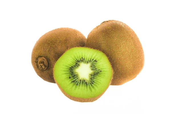 Whole Kiwi Fruit Half Kiwi Isolated White Background — Stock Photo, Image