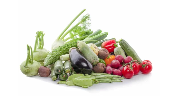 Conceito Alimentação Saudável Compras Mercearia Verde Grupo Vegetais Frescos Selecionados — Fotografia de Stock