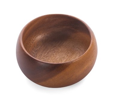 Beyaz arka planda ahşap kâse