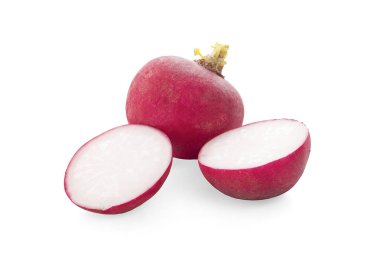 Beyaz arkaplanda kırmızı turp izole edildi