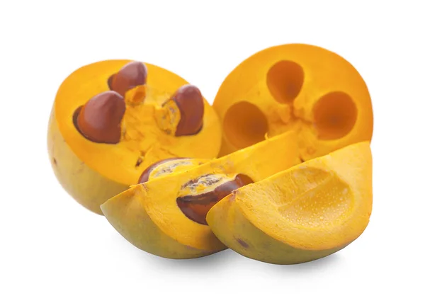 Beyaz arka planda yumurta meyvesi, Canistel, Sarı Sapote (Pouteria campechiana (Kunth) Baehni)