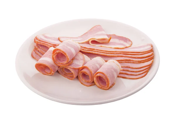 Rouleaux Bacon Avec Des Herbes Sur Plaque Blanche — Photo