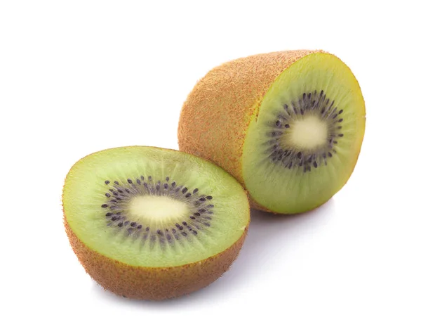 Rijp Hele Kiwi Halve Kiwi Geïsoleerd Witte Achtergrond — Stockfoto