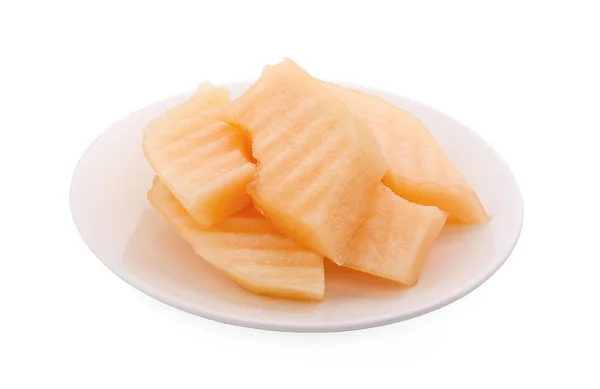 Plasterki Melon Kantalupa Białym Tle — Zdjęcie stockowe