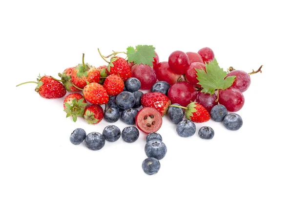 Mix Ripe Sweet Fruits Berries Isolated White — Stock Photo, Image