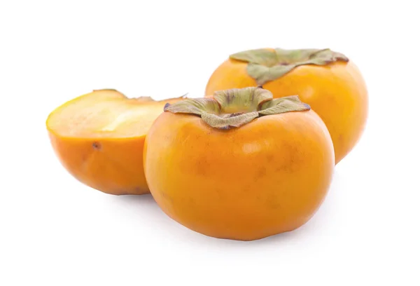 Persimmon Aux Fruits Tropicaux Kaki Avec Des Feuilles Sur Fond — Photo