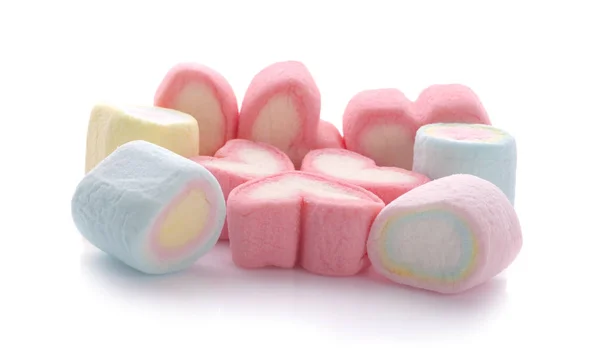 Doces Marshmallows Coloridos Isolados Fundo Branco — Fotografia de Stock