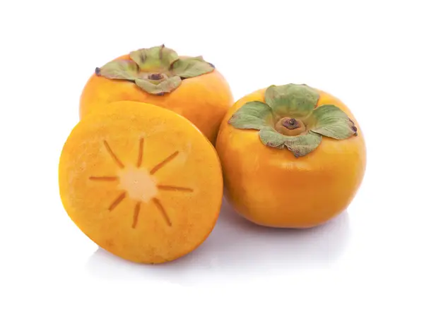 Persimmon Aux Fruits Tropicaux Kaki Avec Des Feuilles Sur Fond — Photo