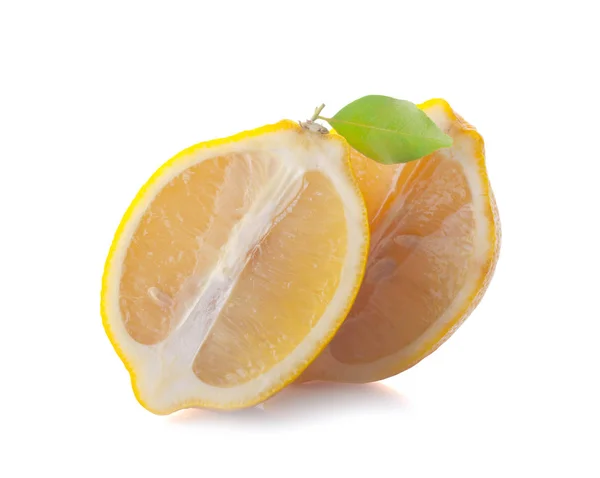 Lemon Fruits Slices Green Leaves Isolated White Background — Stock Photo, Image