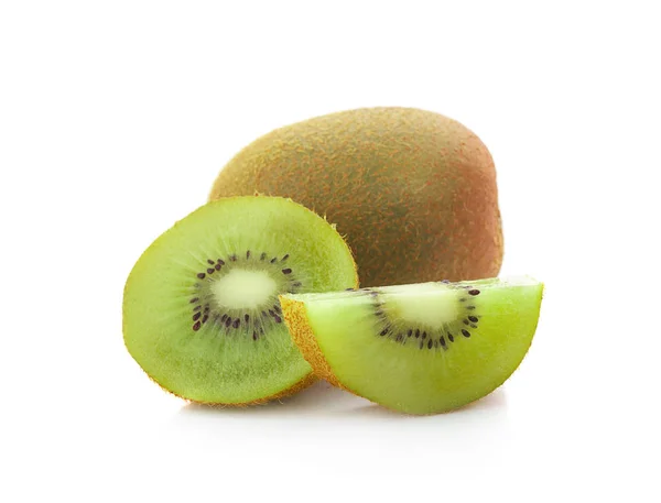 Fruta Kiwi Entera Sus Segmentos Cortados Rodajas Aislados Sobre Corte —  Fotos de Stock