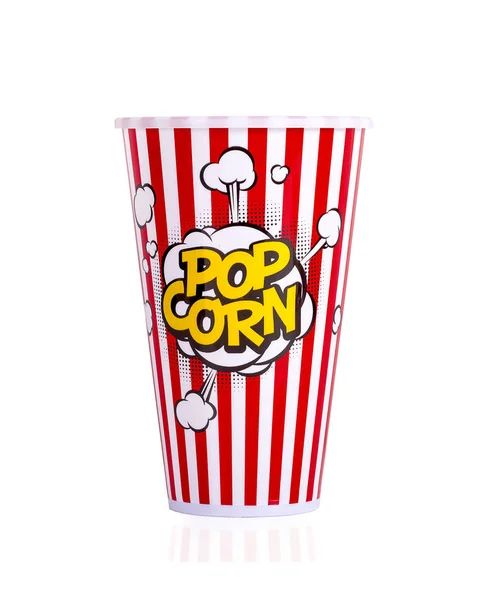 Popcorn Dans Seau Rouge Sur Fond Blanc — Photo
