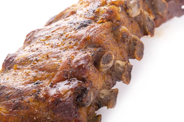 Varkensvlees Bone Met Bbq Saus Een Geïsoleerd Wit — Stockfoto