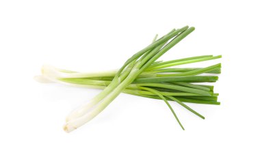 Beyaz arkaplanda yeşil soğan izole edildi 