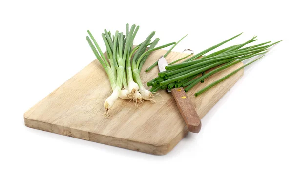 Chopped Spring Onions Wooden Cutting Board — Stock Photo, Image