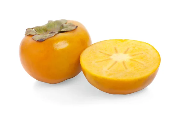 Persimmon Aux Fruits Tropicaux Kaki Avec Des Feuilles Sur Fond — Photo