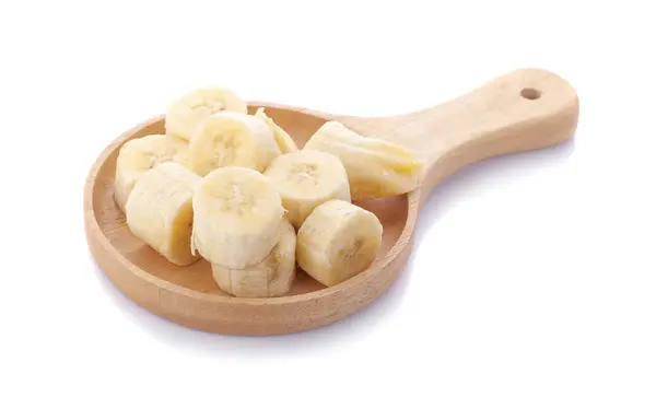 Isolerade Banan Skalade Banan Skivor Isolerad Vitt Med Urklippsbana — Stockfoto