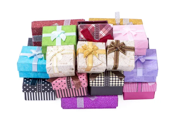 Gift boxes with origami bows. grey background — Stock Photo, Image