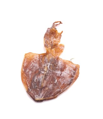 Beyaz arkaplanda kurumuş mürekkep balığı