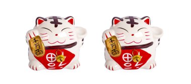 Seramik bebek Japon karşılama şanslı kedi. (Maneki Neko): Japonya