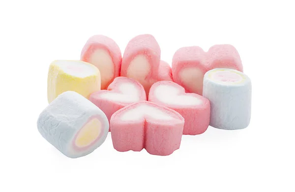 Doces marshmallows coloridos isolados no fundo branco — Fotografia de Stock