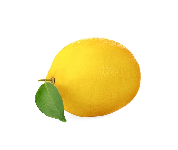 Cytrynowy owoc z liściem wyizolowanym na białym tle Ścieżka do przycinania — Zdjęcie stockowe
