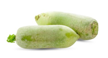 Beyaz arkaplanda tek bir yeşil turp