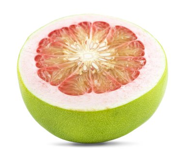 Beyaz arka planda izole edilmiş Pomelo citrus meyvesi. Kesme yolu
