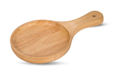 Beyaz arka planda izole edilmiş ahşap pizza tabağı. 