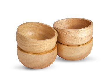 Boş ahşap kase beyaz arkaplanda izole