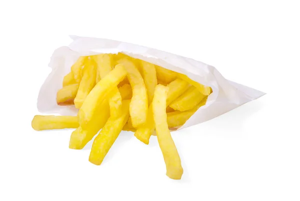 French fries in a paper wrapper on white background — Stock Photo, Image