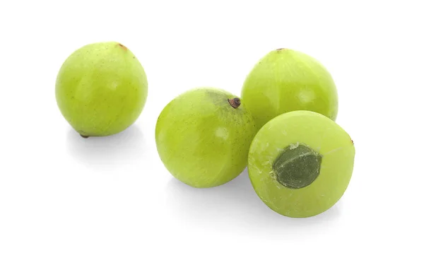 Gooseberry Indio Phyllanthus Emblica Amla Frutas Verde Aislado Fondo Blanco —  Fotos de Stock