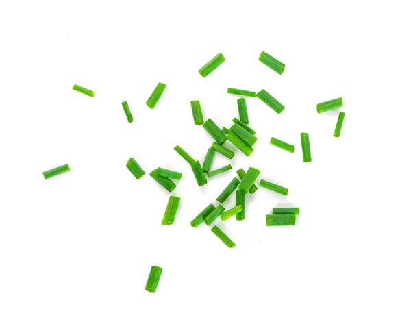 Κομμένα Φρέσκα Πράσινα Κρεμμύδια Ένα Απομονωμένο Λευκό Φόντο — Φωτογραφία Αρχείου