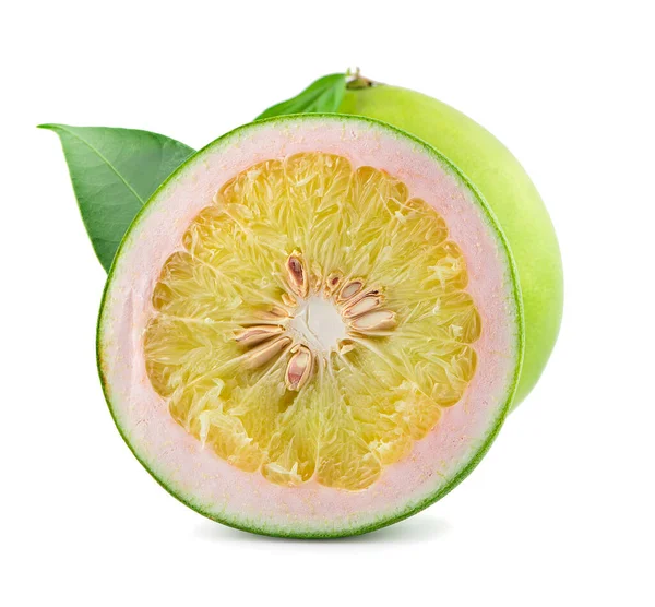 Pomelo Zitrusfrüchte Mit Blättern Auf Weißem Hintergrund Schneidpfad — Stockfoto