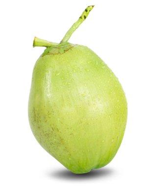 Su damlası yeşil hindistan cevizi. Beyaz arkaplanda izole edilmiş.