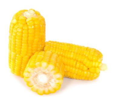 Tatlı mısırın kulakları beyaz arka planda izole edilmiş