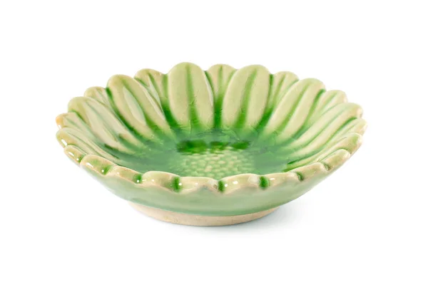 Tazza Ceramica Fatta Mano Verde Sfondo Bianco — Foto Stock