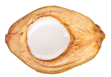 Beyaz arka planda izole edilmiş hindistan cevizi suyu. Üst görünüm.