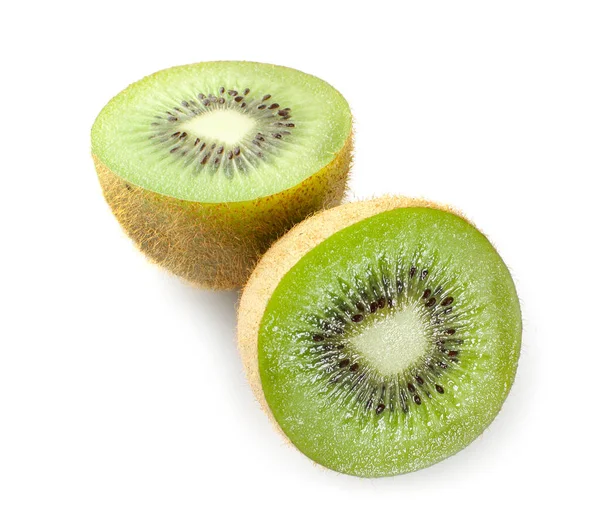 Kiwi Gyümölcs Izolálva Egész Szeletelt Kivi Egy Elszigetelt Fehér Háttér — Stock Fotó