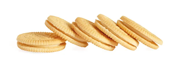Sandwich Cookies Isolerad Med Grädde Vit Bakgrund — Stockfoto