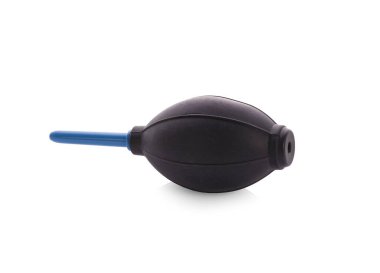 Beyaz arka planda izole edilmiş kamera ve lens için silikon üfleyici veya plastik hava pompası fan süpürgesi