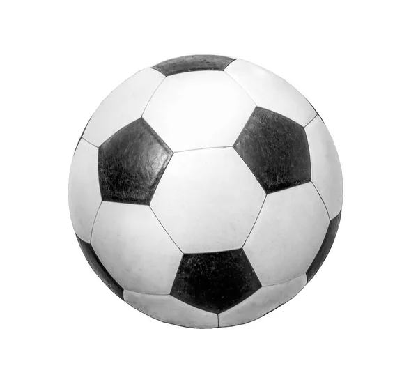 Παλιά Δερμάτινη Μπάλα Ποδοσφαίρου Απομονωμένη Λευκό Φόντο — Φωτογραφία Αρχείου