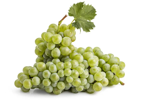 Racimo Uvas Blancas Maduras Frescas Con Hojas Aisladas Blanco Imagen De Stock