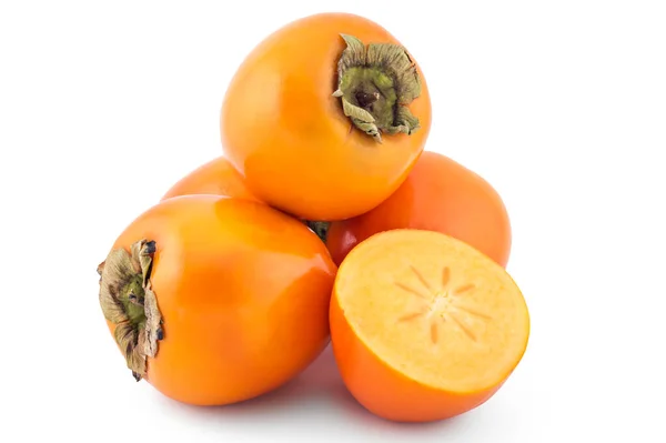 Fresh Raw Persimmon Fruit Isolated White Background One Cutted — Stock Photo, Image