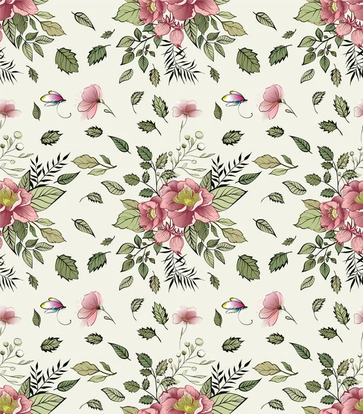 Trendy çiçek desenli çiçek birçok tür. Botanik motifleri rastgele dağılmış. Sorunsuz vektör doku. Koyu arka plan üzerinde elinde çizilmiş tarzı ile yazdırma