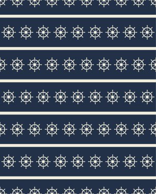 Mavi zemin üzerine beyaz direksiyon. Deniz temalı sorunsuz doku