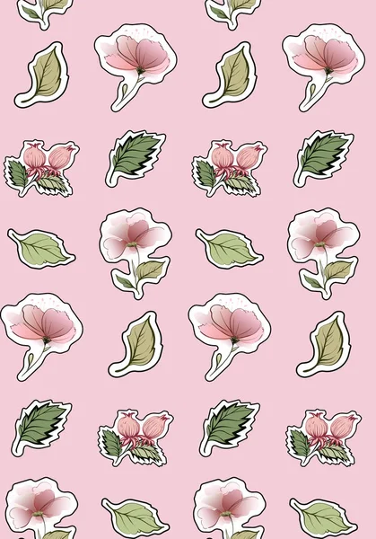 Textura perfecta. Lindas pegatinas de flores sobre un delicado fondo rosa. Patrón vectorial — Vector de stock