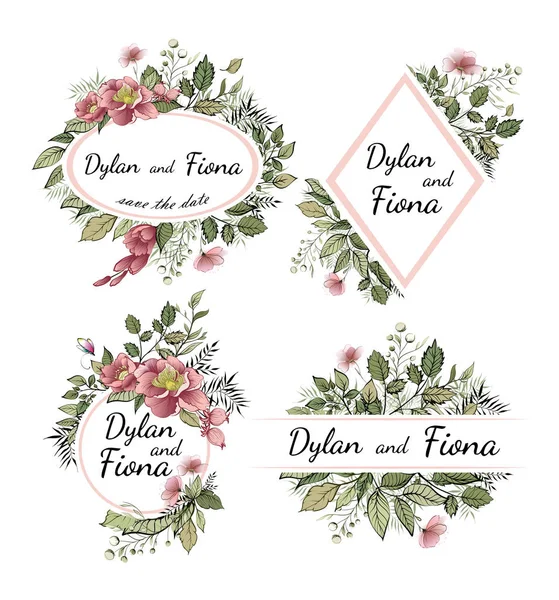 Düğün davet, davet menü teşekkür kartı vektör çiçek yeşil tasarım. Narin çiçek