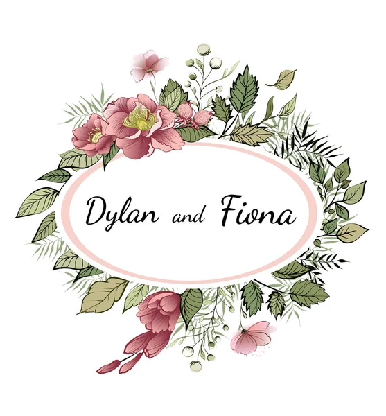 Hochzeitseinladung, florale Einladung Danke, modernes Kartendesign rsvp Aquarell erröten, weißer Garten Pfingstrose Blumen, grüne Blätter Grün Eukalyptuszweige dekorative Kranzrahmenmuster. — Stockvektor