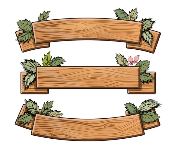 Ahşap kaplamalar kümesi. Yeşil yaprak. Kaset etiketleri için. İzole. Vintage işaretler. Metin, reklam, indirim için yer